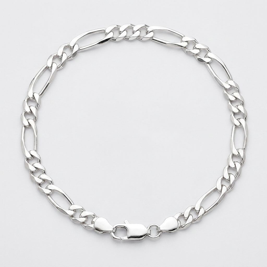 Atlas Figaro bracelet in solid 925 sterling silver, laid flat