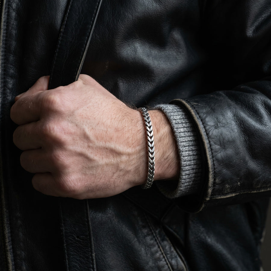 Keystone Franco Bracelet 4mm worn on the wrist with a black leather jacket