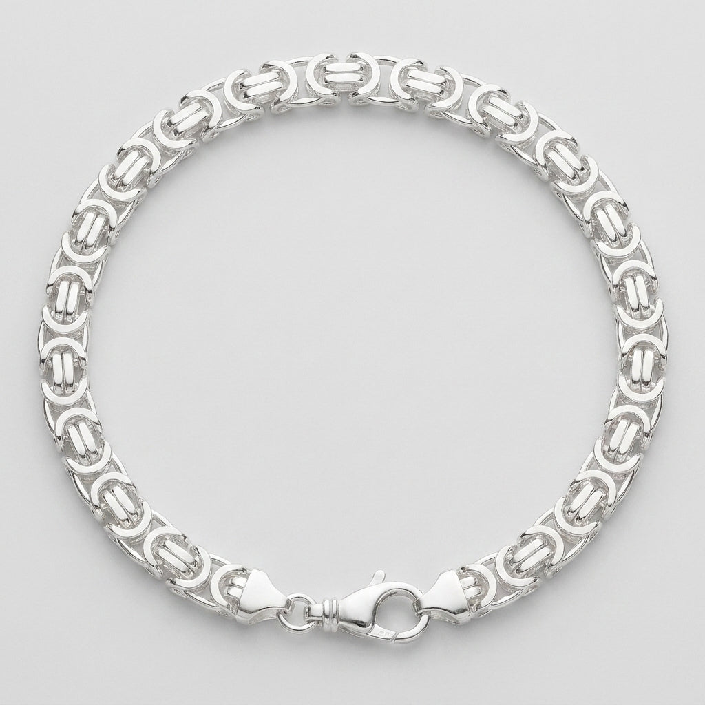King's Byzantine bracelet in solid 925 sterling silver, laid flat