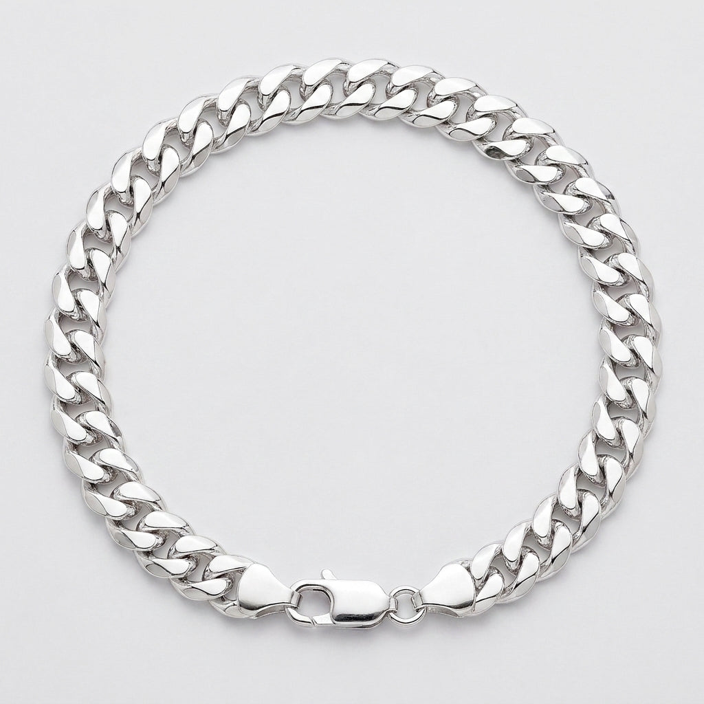 Onyx Cuban bracelet in solid 925 sterling silver, laid flat