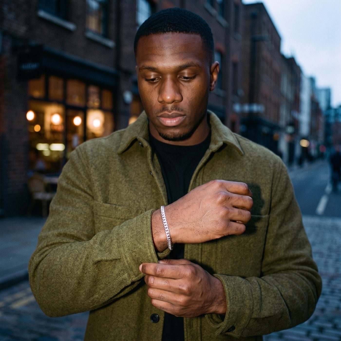 Onyx Cuban silver bracelet worn in Shoreditch