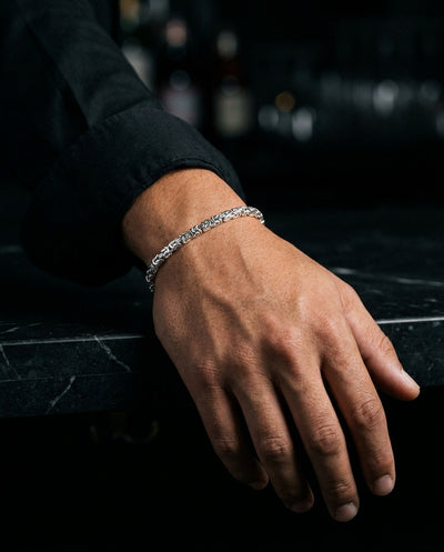 Anvil Weave bracelet worn on the wrist