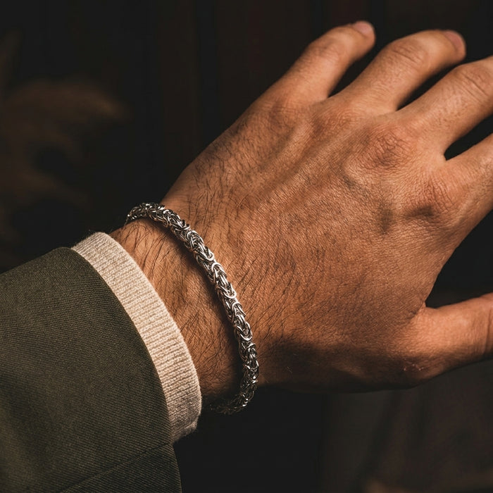 Anvil Weave bracelet worn on the wrist