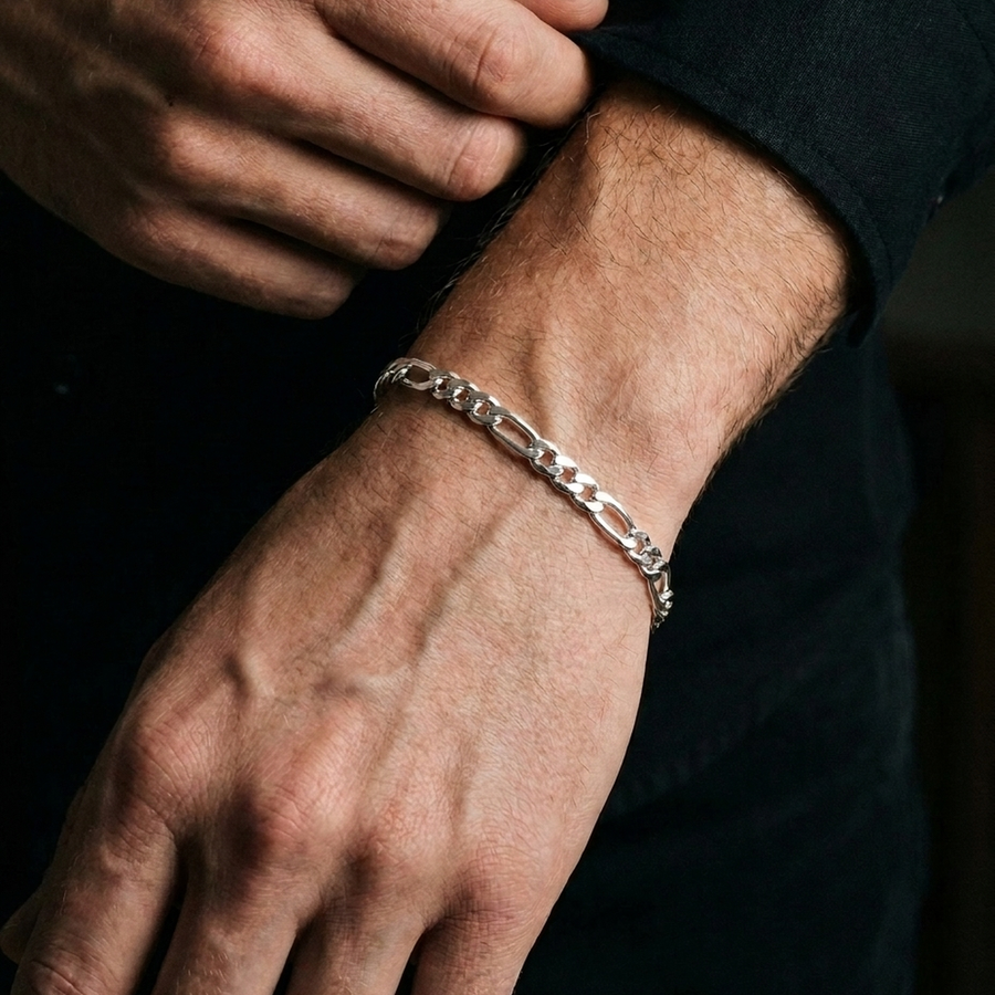 Atlas Figaro bracelet in solid 925 sterling silver, worn on the wrist