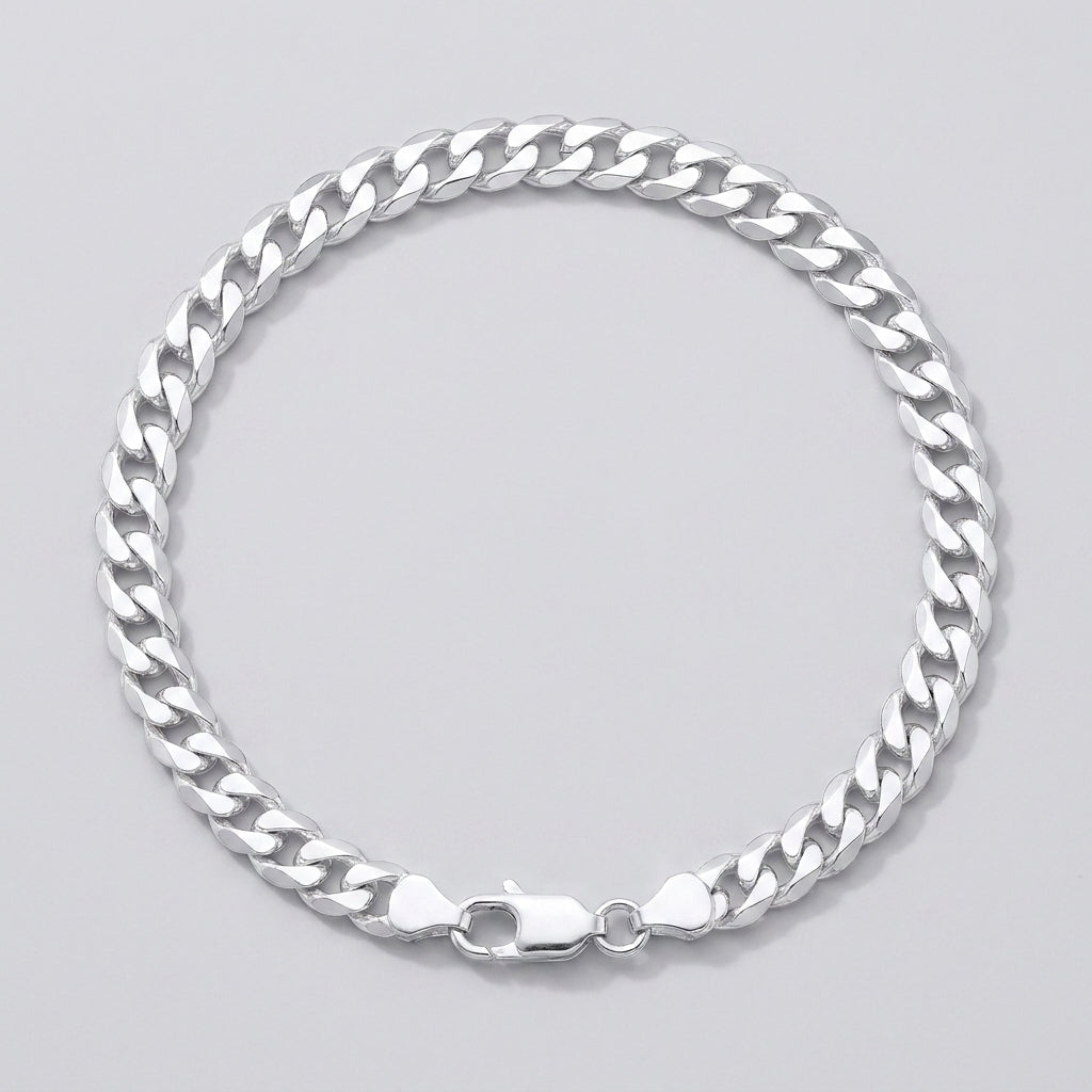 Forge Curb bracelet in solid 925 sterling silver, laid flat