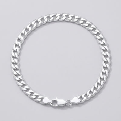 Forge Curb bracelet in solid 925 sterling silver, laid flat