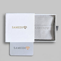 Samedi packaging, box, suede pouch and card