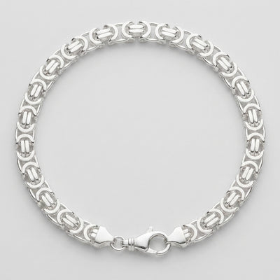 King's Byzantine bracelet in solid 925 sterling silver, laid flat