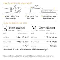 How to measure your wrist, and which size fits: S 18cm bracelet or M 20cm bracelet