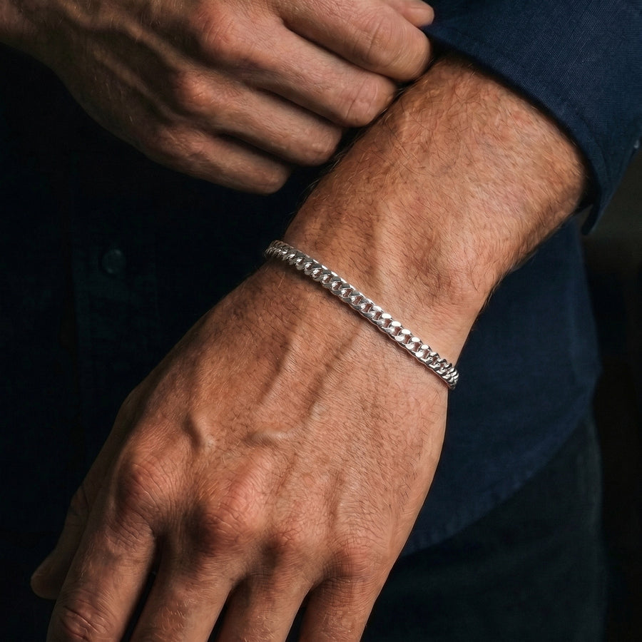 Onyx Cuban 5mm bracelet in solid 925 sterling silver, worn on the wrist