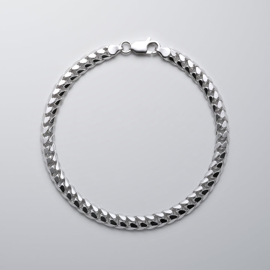 Onyx Cuban 5mm bracelet in solid 925 sterling silver, laid flat