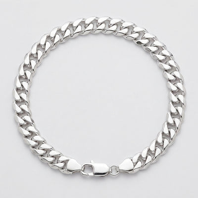 Onyx Cuban bracelet in solid 925 sterling silver, laid flat