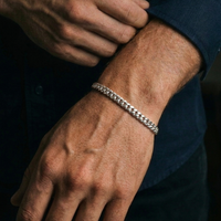 Onyx Cuban bracelet in solid 925 sterling silver, worn on the wrist
