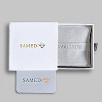 Samedi packaging, box, suede pouch and card