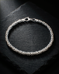 Anvil Weave bracelet, solid 925 sterling silver, full bracelet on slate