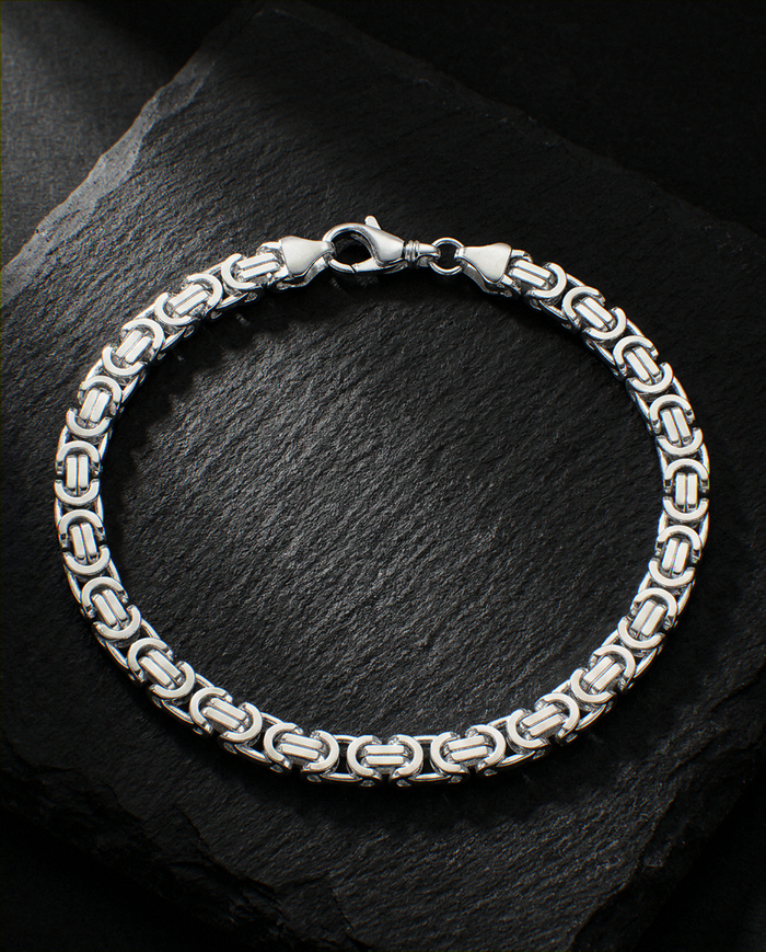 King's Byzantine bracelet, solid 925 sterling silver, full bracelet on slate