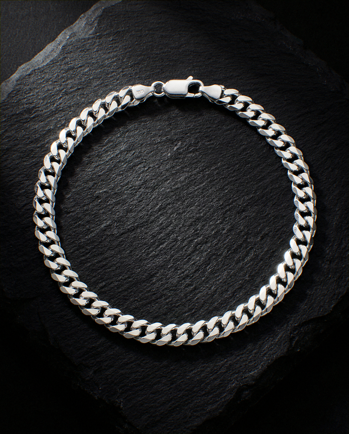 Onyx Cuban bracelet, solid 925 sterling silver, full bracelet on slate