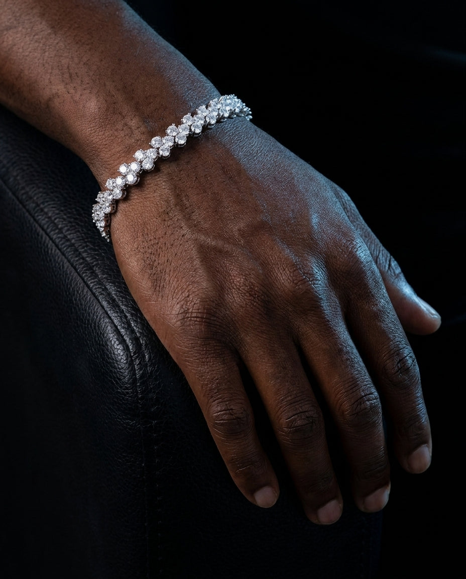 Iced tennis bracelet on the wrist